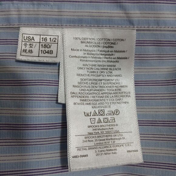 Brooks Brothers Men 35 16.5 Classic Striped Non Iron Button Up Dress Shirt - Picture 7 of 10